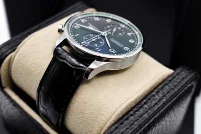 IWC Portuguese Chronograph Stainless Steel Green Dial Watch IW371615 | 2022 B&P