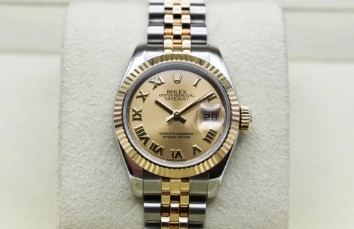 Rolex Datejust Lady Stainless Steel & 18K Gold Champagne Watch 179173 | B&P