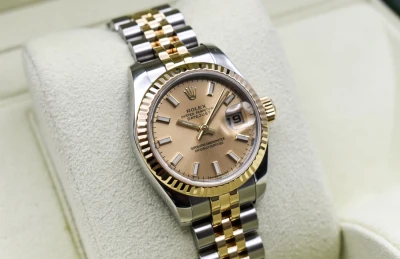 Rolex Lady Datejust Steel & 18ct Gold Champagne Dial 26mm Watch 179173 | B&P