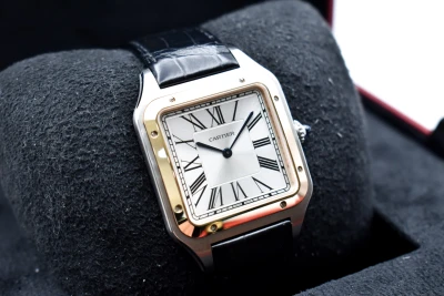 Cartier Santos Dumont XL Stainless Steel & 18K Rose Gold Watch W2SA0017 | B&P