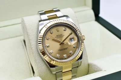 Rolex Datejust ll Stainless Steel & 18K Gold Champagne Diamond 116333 | B&P