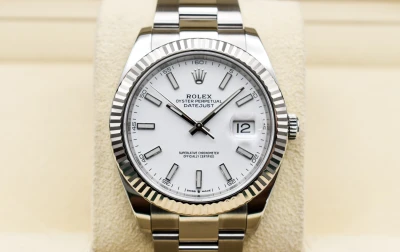 Rolex Datejust 41 Stainless Steel White Baton Dial Watch 126334 | 2019 B&P