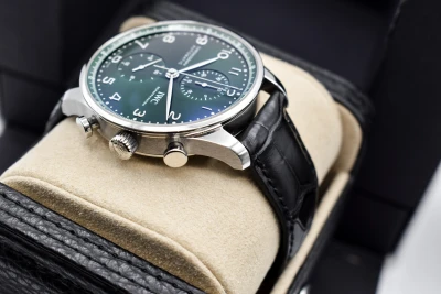 IWC Portuguese Chronograph Stainless Steel Green Dial Watch IW371615 | 2022 B&P