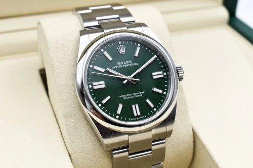 Rolex Oyster Perpetual Stainless Steel Green Dial Watch 134300 | 2026 Unworn