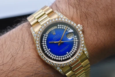 Rolex Day Date 36mm Blue Double String Diamond Dial 18388 | 1999 Box & Papers