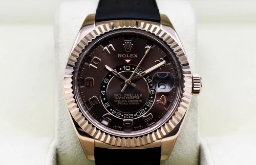 Rolex Skydweller 18k Rose Gold Chocolate Arabic Dial Watch 326135 | B&P