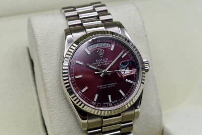Rolex Day-Date White Gold Cherry Red Watch 118239 | Box & Papers