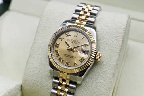 Rolex Datejust Lady Stainless Steel & 18K Gold Champagne Watch 179173 | B&P