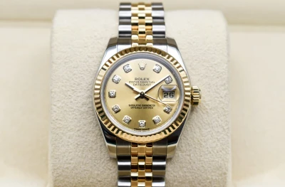 Rolex Lady Datejust 26mm Steel & 18ct Gold Champagne Diamond 179173 | B&P