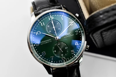 IWC Portuguese Chronograph Stainless Steel Green Dial Watch IW371615 | 2022 B&P