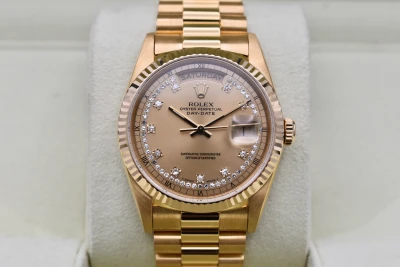 Rolex Day Date 36 Vintage Diamond String Dial 18k Gold 18238 | 1989 Box & Papers