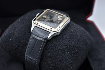 Cartier Santos Dumont Large Stainless Steel & 18k Grey Watch W2SA0028 | 2024 B&P