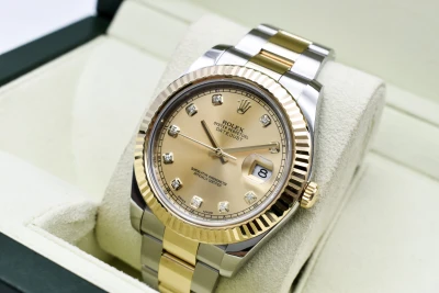 Rolex Datejust ll Stainless Steel & 18K Gold Champagne Diamond 116333 | B&P