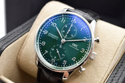 IWC Portuguese Chronograph Stainless Steel Green Dial Watch IW371615 | 2022 B&P
