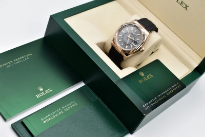 Rolex Sky-dweller 18ct Rose Gold Oysterflex Slate Grey Dial Watch 326235 | B & P