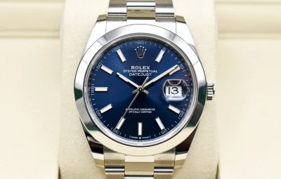 Rolex Datejust 41 Stainless Steel Blue Baton Watch 126300 | 2026 Box & Papers