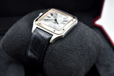 Cartier Santos Dumont XL Stainless Steel & 18K Rose Gold Watch W2SA0017 | B&P