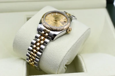 Rolex Datejust Lady Stainless Steel & 18k Champagne Dial Watch | Box & Papers