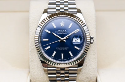 Rolex Datejust 41 Blue Baton Stainless Steel Watch 126334 | 2023 B&P