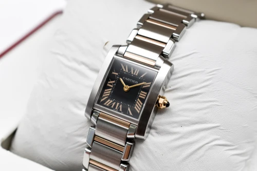 Cartier Tank Française Steel & Rose Gold Black Roman W5010001 | Box & Papers