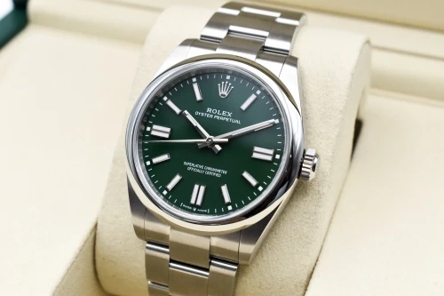 Rolex Oyster Perpetual Stainless Steel Green Dial Watch 134300 | 2026 Unworn