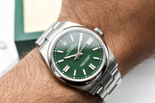 Rolex Oyster Perpetual Stainless Steel Green Dial Watch 134300 | 2026 Unworn