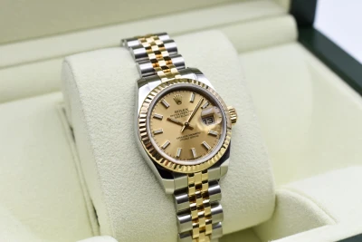 Rolex Datejust Lady Stainless Steel & 18k Champagne Dial Watch | Box & Papers