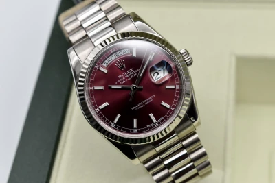 Rolex Day-Date White Gold Cherry Red Watch 118239 | Box & Papers