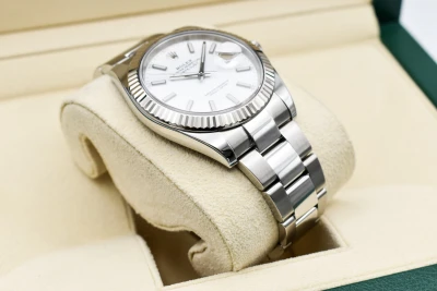Rolex Datejust 41 Stainless Steel White Baton Dial Watch 126334 | 2019 B&P