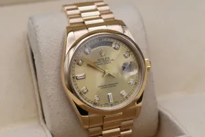 Rolex Day Date 36 18ct Yellow Gold Champagne Diamond Watch 118208 | Box & Papers